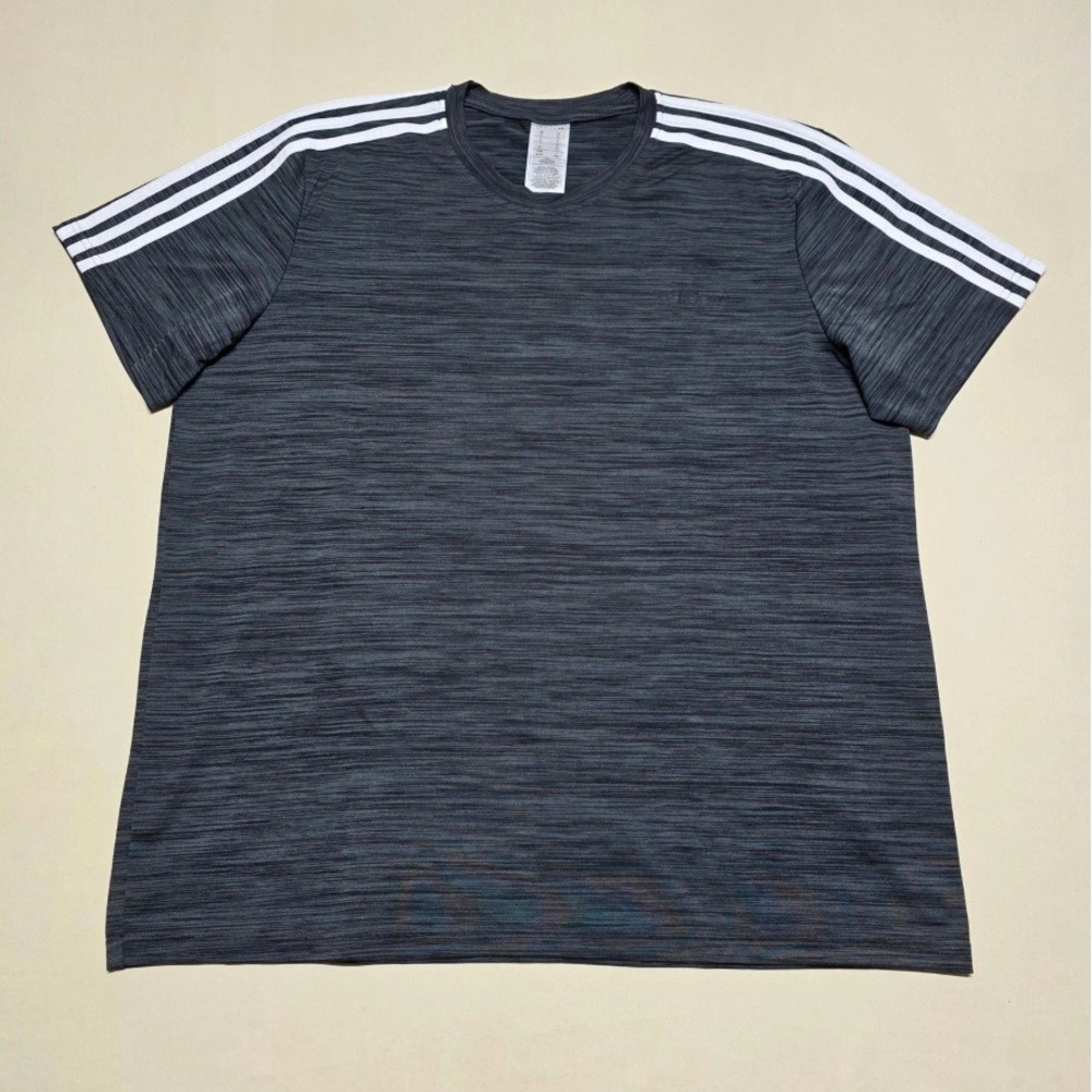 Adidas Mens XL Gray Heather Space Dye 3-Stripes Short Sleeve Activewear T-Shirt